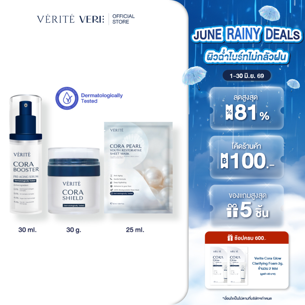 [เซ็ตสุดคุ้ม] Verite Cora SET ชุดคืนชีพหน้าเด็ก บำรุงแน่น ชะลออายุผิว เติมความชุ่มชื้นให้ผิว
