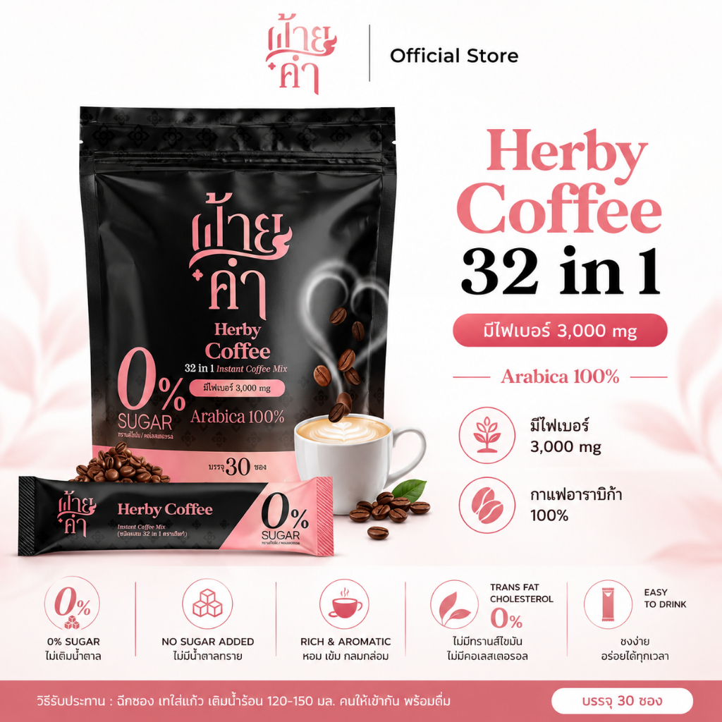 Coffee (Faikham 32 in 1) กาแฟผสมสมุนไพร 1ห่อ/30ซอง