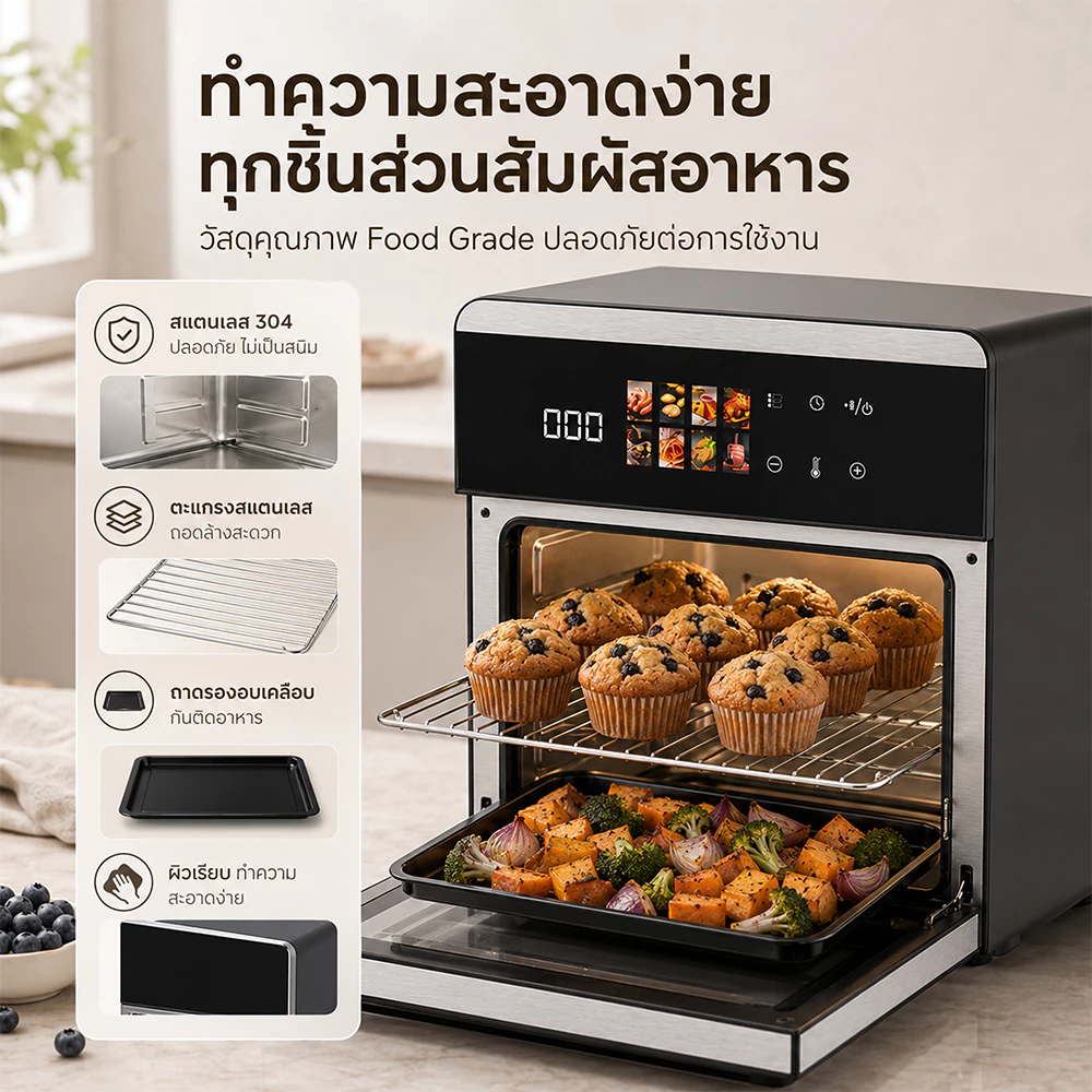 หม้อทอดไร้น้ำมัน 25L หม้ออบลมร้อน Air Fryer Oven อบทอดได้หลายเมนู ใช้น้ำมันน้อย 1700W ทำอาหารง่าย thumbnail 10