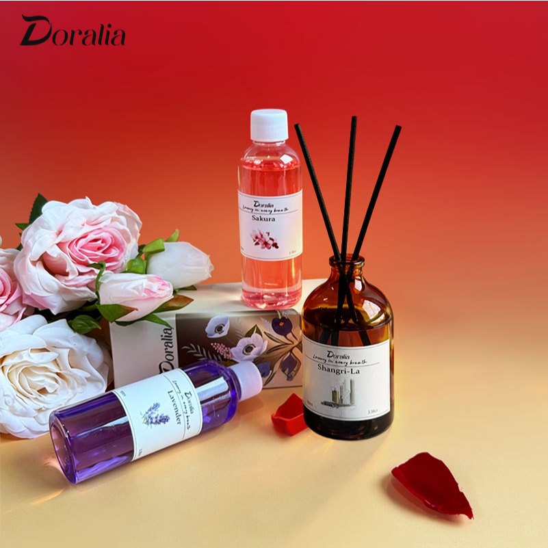 Doralia ก้านไม้หอมปรับอากาศ ชุดเซต 300ml หอมติดทนยาวนาน น้ำหอมไร้เปลวไฟ สำหรับใช้ในบ้าน ห้องนอน ห้องน้ำ น้ำหอมโรงแรม