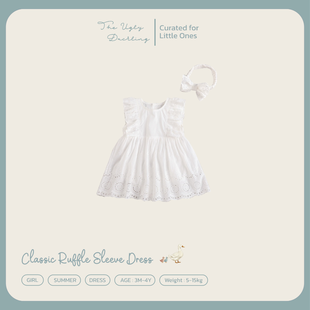 (พร้อมส่ง/ส่งด่วน ) Classic Ruffle Sleeve Dress ชุดเดรสเด็กผู้หญิง-เสื้อผ้าเด็ก Minimal สไตล์เกาหลี จาก the.ugly.ducklin