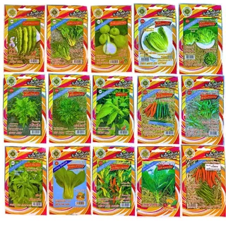 เมล็ดผัก [10 แถม 4] เมล็ดผักตราสี่ทิศ เมล็ดผักสวนครัว ผักบุ้ง ข้าวโพด มะเขือ คอส ผักชี พริก