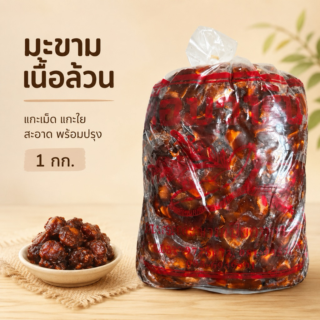 มะขามเนื้อล้วน 1 กก. แกะเม็ด แกะใย สะอาด พร้อมปรุง รสเปรี้ยวธรรมชาติ(มะขามก้อน)