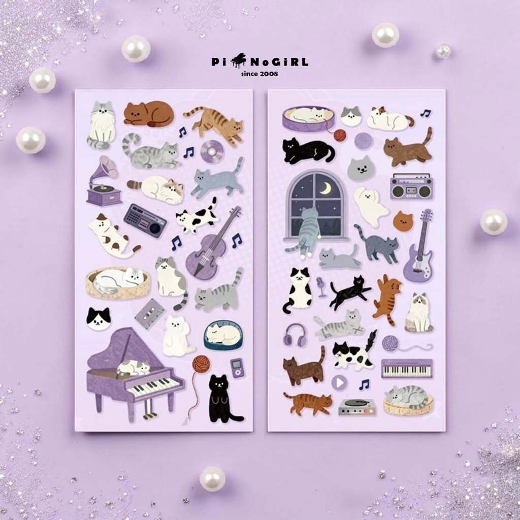 Set Sticker ลายน้องแมวและเครื่องดนตรี