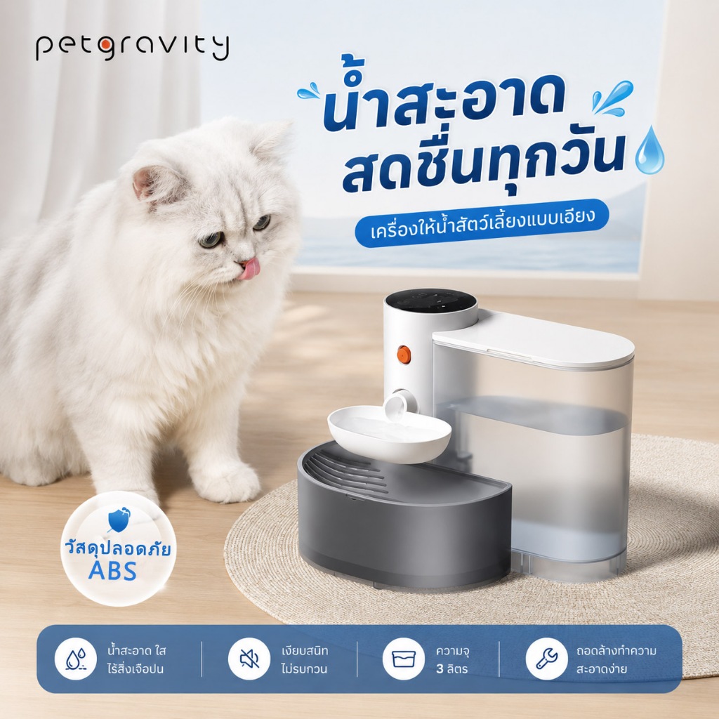 เครื่องให้น้ำสำหรับแมว น้ำหมุนเวียนอัตโนมัติ ไม่เปียกปากและสะอาดมากขึ้น นํ้าพุเเมว นํ้าพุหมา เครื่องจ่ายนํ้าสัตว์เลี้ยง