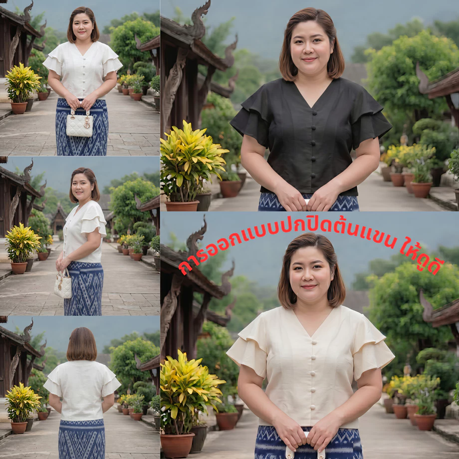 เสื้อพื้นเมืองผู้หญิง แขนระบาย2ชั้น ผ้าฝ้ายเกรดA เนื้อนุ่มใส่สบาย