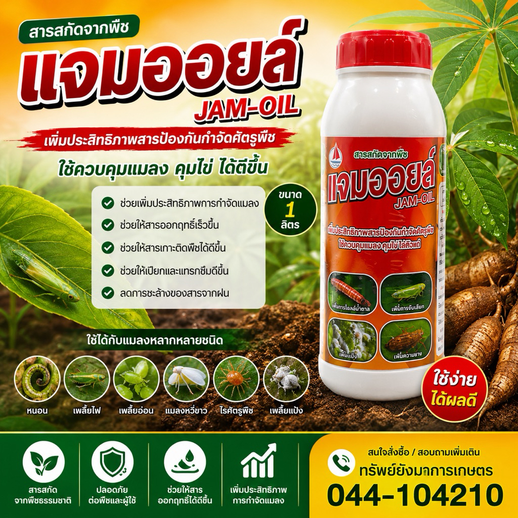 แจมออยล์ ขนาด 1ลิตร สารกำจัดแมลงศัตรูพืช โรคพืช แมลง หนอน เพลี้ย ตราเรือใบ พืชผัก พืชสวน