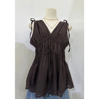เสื้อลูกไม้ซีทรูดีเทลจีบหน้า ทรง Peplum สวยละมุนแบบสาวเกาหลี