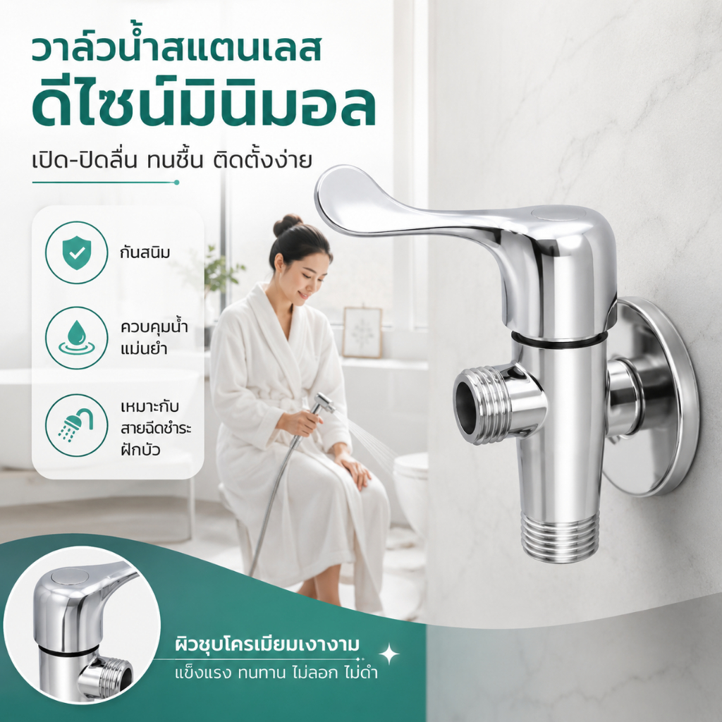 GRACE ก๊อกน้ำ 2 ทาง สแตนเลส 304 สำหรับฝักบัวและสายฉีด เปิด-ปิดน้ำสะดวก ไม่เป็นสนิม แข็งแรงทนทาน