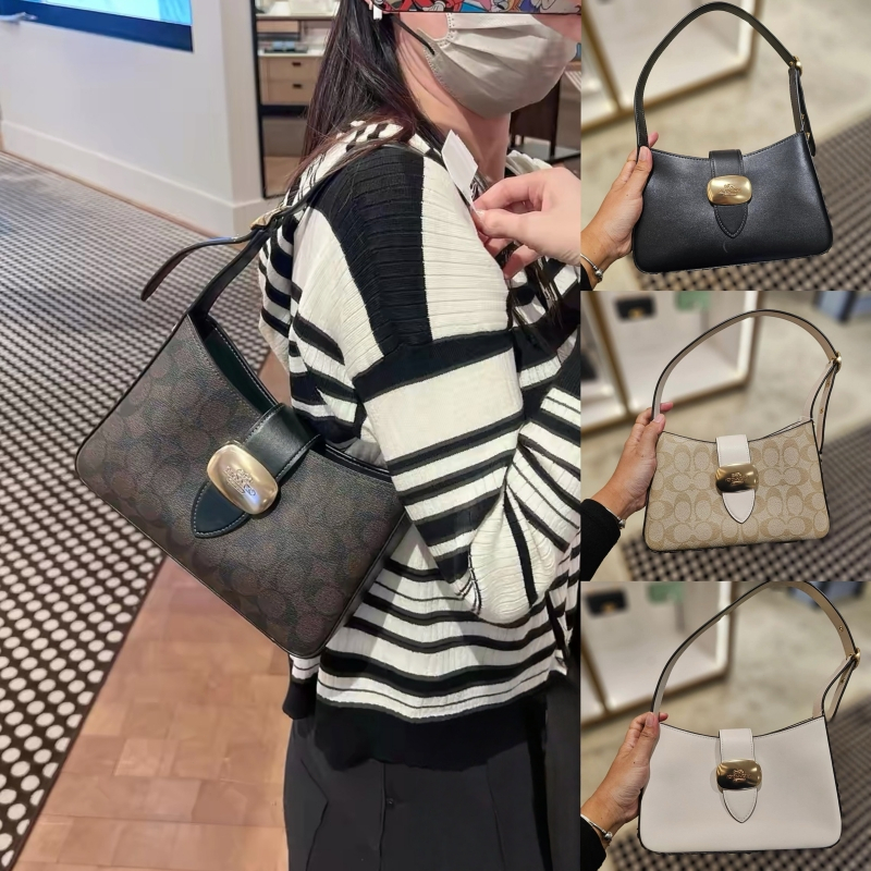 🔥ของแท้💯👜Coach Eliza Shoulder Bagกระเป๋าสะพายรักแร้ลาย Monogram รุ่นใหม่ สะพายเฉียงได้ สายปรับได้