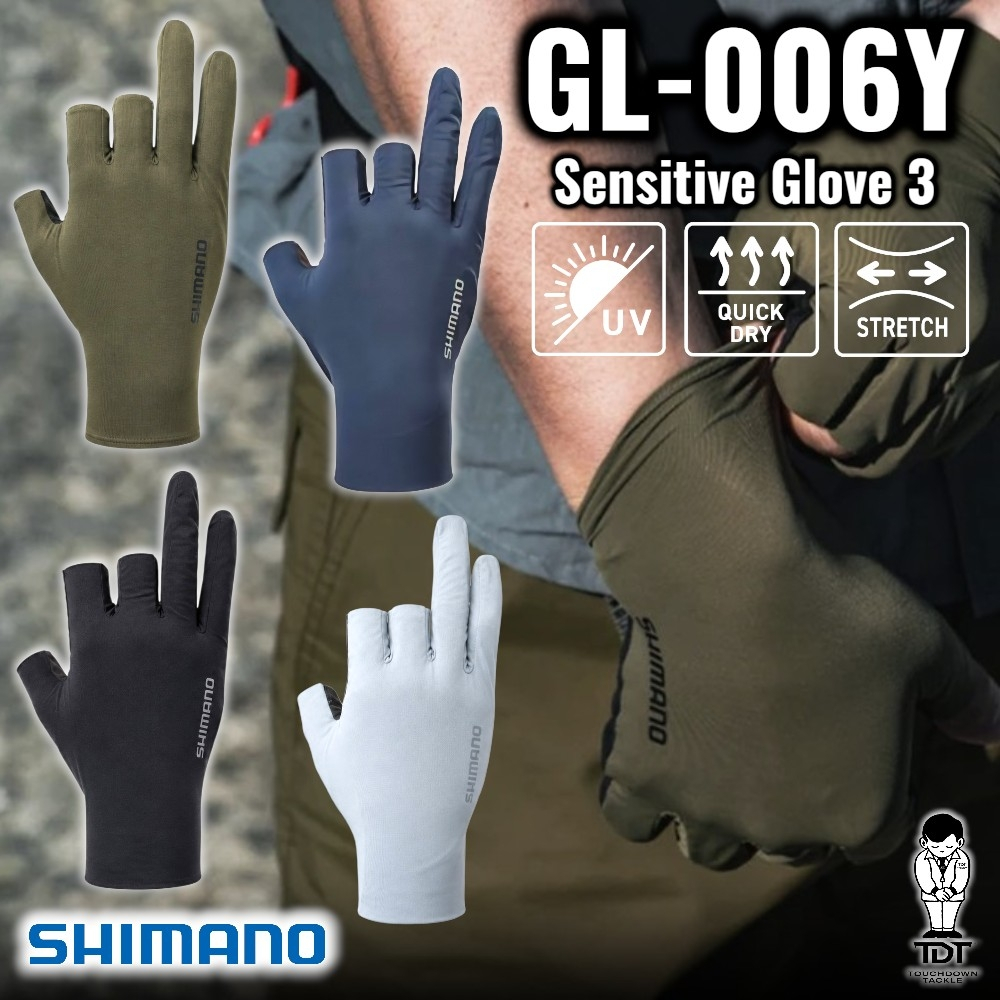 SHIMANO GL-006Y Sensitive Gloves 3 ** ถุงมือตกปลากัน UV ระดับ PRO Item ของแท้ 100% **