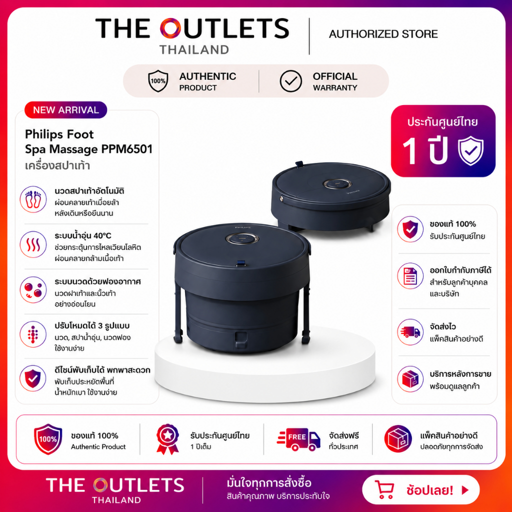 ( มีส่งทันที ) Philips Foot Spa Massage PPM6501 เครื่องสปาเท้า เครื่องนวดเท้า สปาเท้า