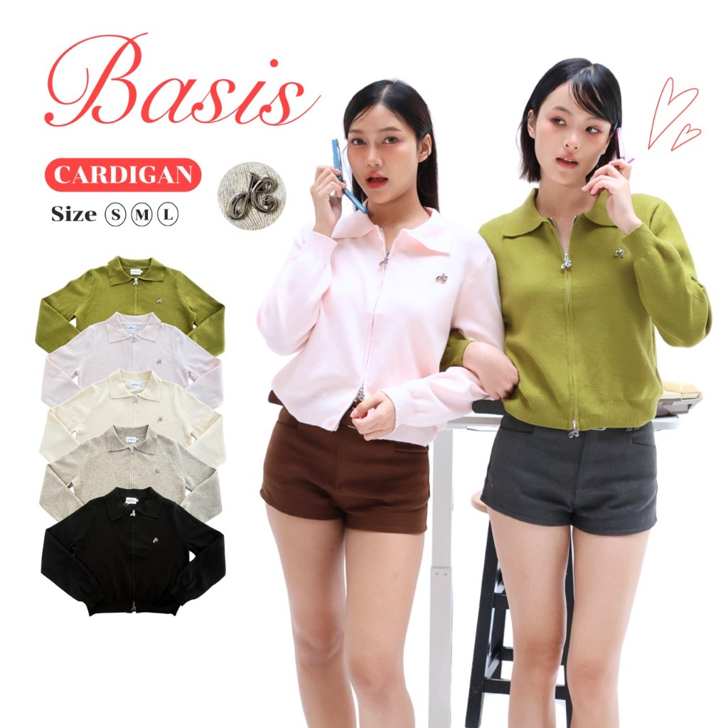 JARINYA (S-L) เสื้อไหมพรมคอปก 2 ซิป แต่งอะไหล่ JY