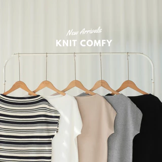 knit comfy เสื้อไหมพรมผ้าไม่หนามากทรงคอปาดผ้าใส่สบาย