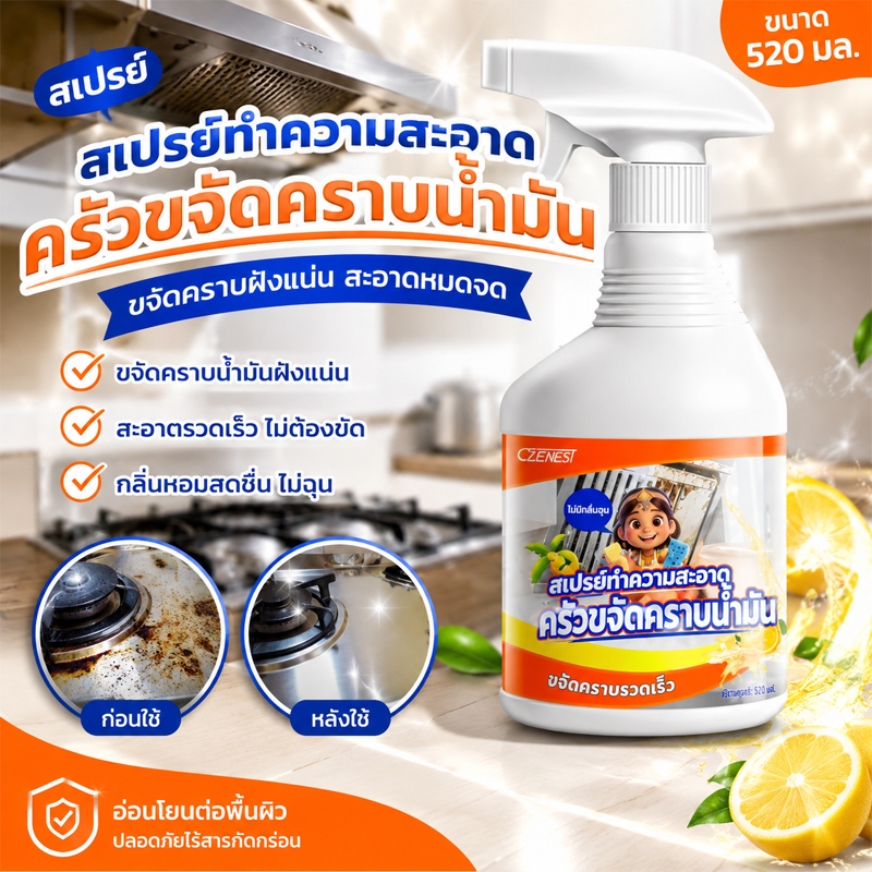 สเปรย์ล้างคราบน้ำมันในครัว ขจัดคราบมันหนักบนเตาแก๊ส เครื่องดูดควัน และผนังครัว สะอาดเหมือนใหม่