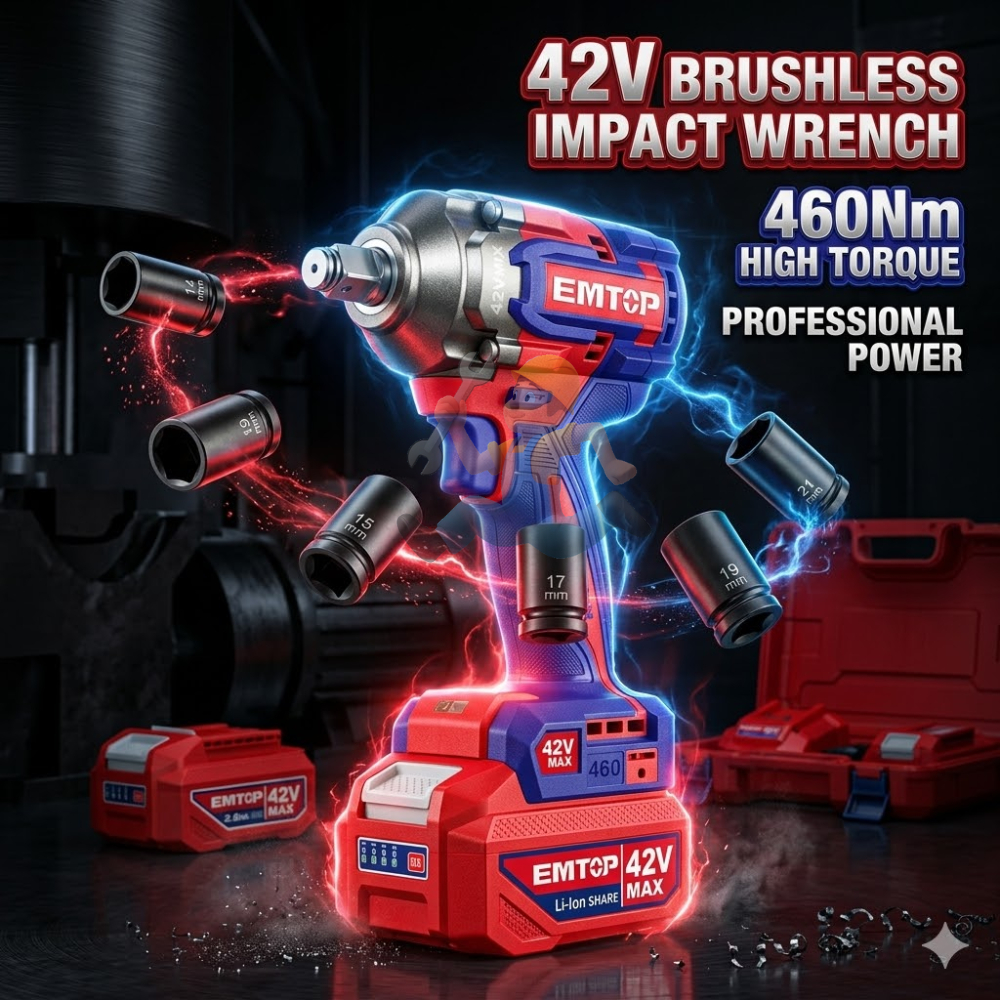 EMTOP บล็อกไฟฟ้าไร้สาย 42V รุ่น ECIWL42461 บล็อคไฟฟ้าไร้สาย 460Nm. (แถมแบตเตอรี่ 2.0Ah 1 ก้อนพร้อมแท