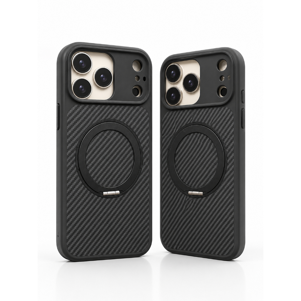 Connex Carbon Fiber เคส iPhone พร้อมขาตั้ง 360° หลังขุ่น กันกระแทก ชาร์จไร้สาย