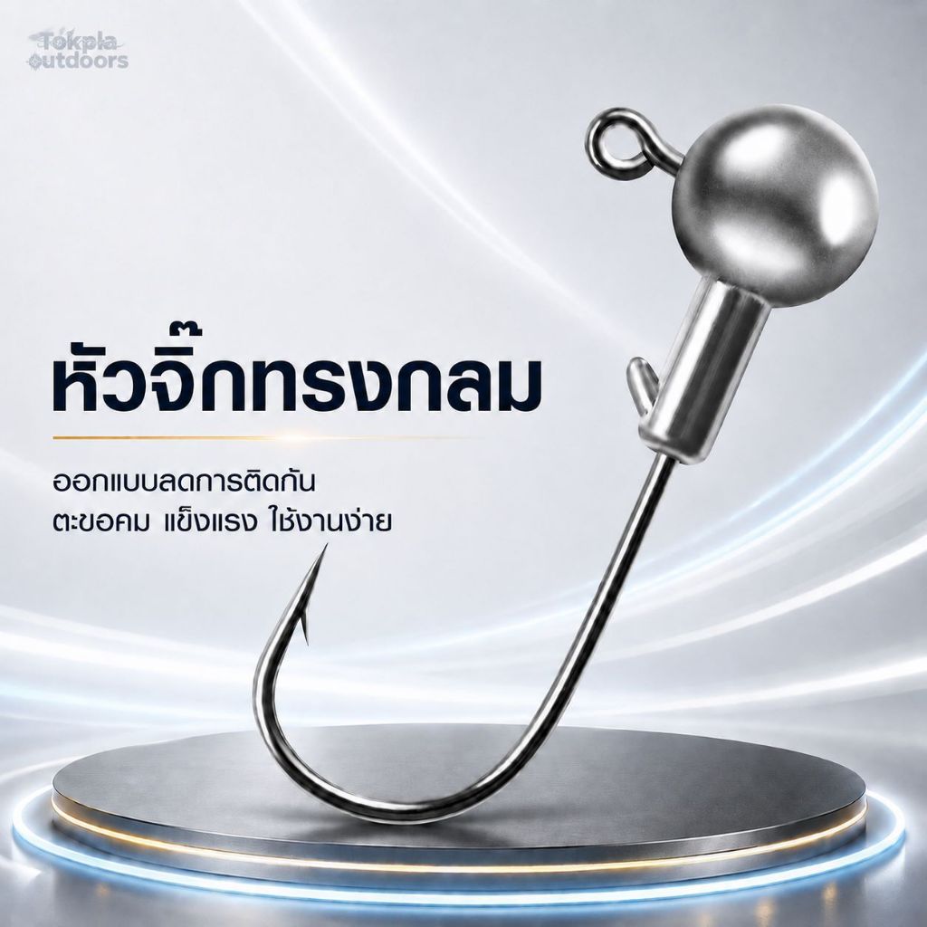 หัวจิ๊กกลม Jig Head เบ็ดหัวจิ๊ก เบ็ดหัวตะกั่ว ตะขอคมแข็ง มีตัวล็อกเหยื่อ ปลายาง หนอนยาง 1-14g แพ็ค5ตัว กะพง ช่อน กระสูบ