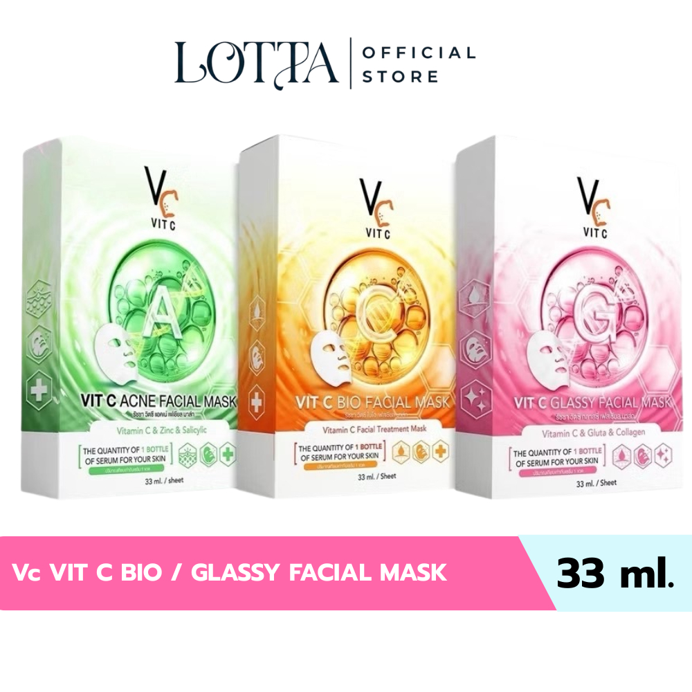 (กล่องX6แผ่น) Vc VIT C BIO / GLASSY FACIAL MASK  33ml.