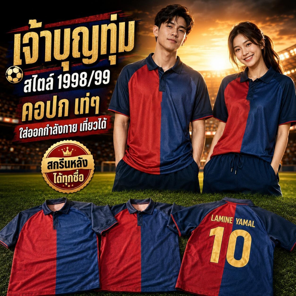 เสื้อฟุตบอล เจ้าบุญทุ่ม เสื้อสำหรับแฟนคลับ 1989-1999 แขนสั้น ระบายอากาศดี ไม่ใช่สินค้าทางการ Non-Official