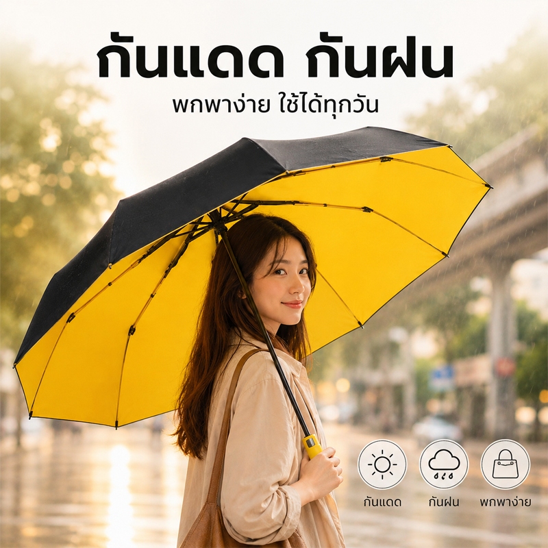 PANDA ร่มพับอัตโนมัติ 3 ตอน กันแดดกันฝน กัน UV ขนาดใหญ่ 120cm สีพื้น พกพาสะดวก เปิด-ปิดออโต้ ส่งจากไทย