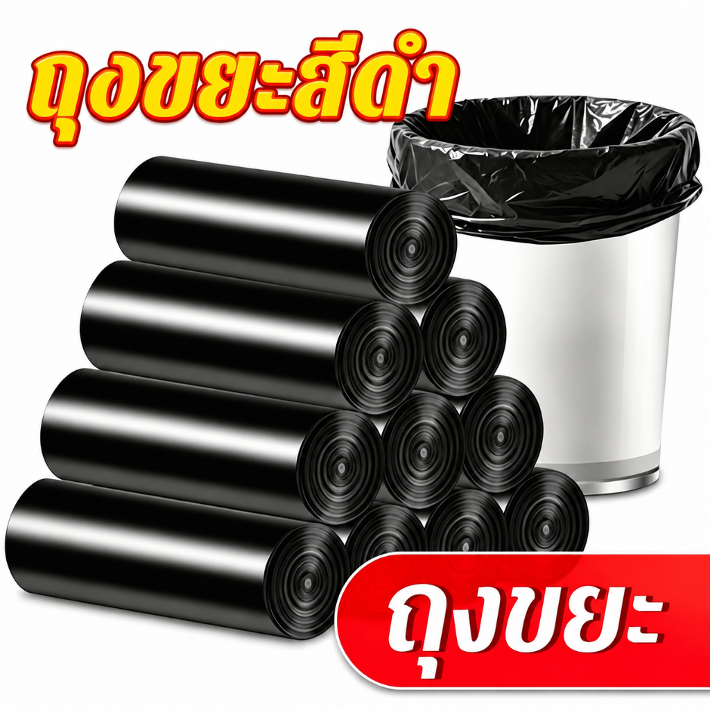 ถุงขยะ18x20 22x24 26x32 30x37 37x40 ถุงดำ เกรดA ถุงขยะใบใหญ่ ไร้กลิ่น แบบม้วน มีหลายขนาด พร้อมส่ง