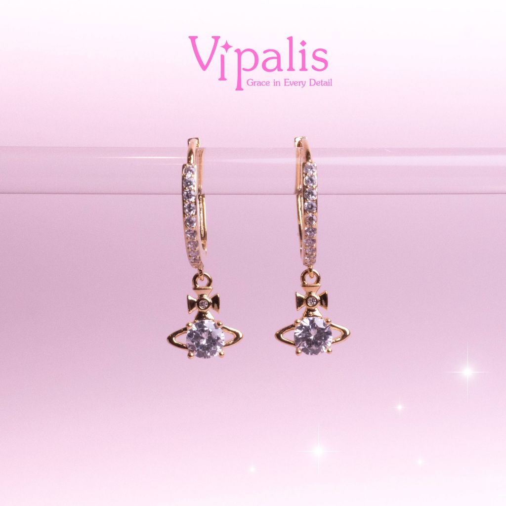 Vipalis Saturn Bow Crystal Earrings | ต่างหูดาวเสาร์ประดับเพชร CZ ก้านเงิน 925 พร้อมส่ง