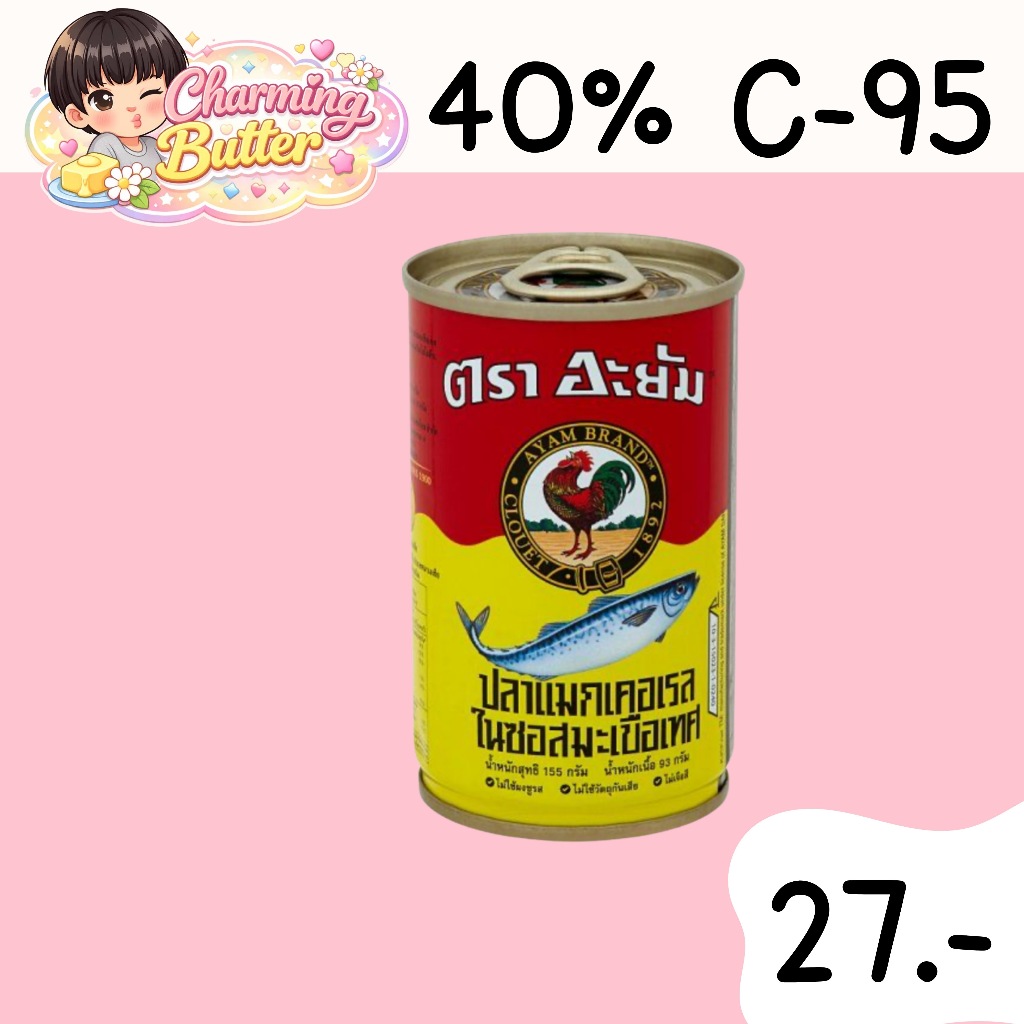 40% คืนคอยน์ 95 อะยัม ปลาแมคเคอเรลในซอสมะเขือเทศ  2 กระป๋อง