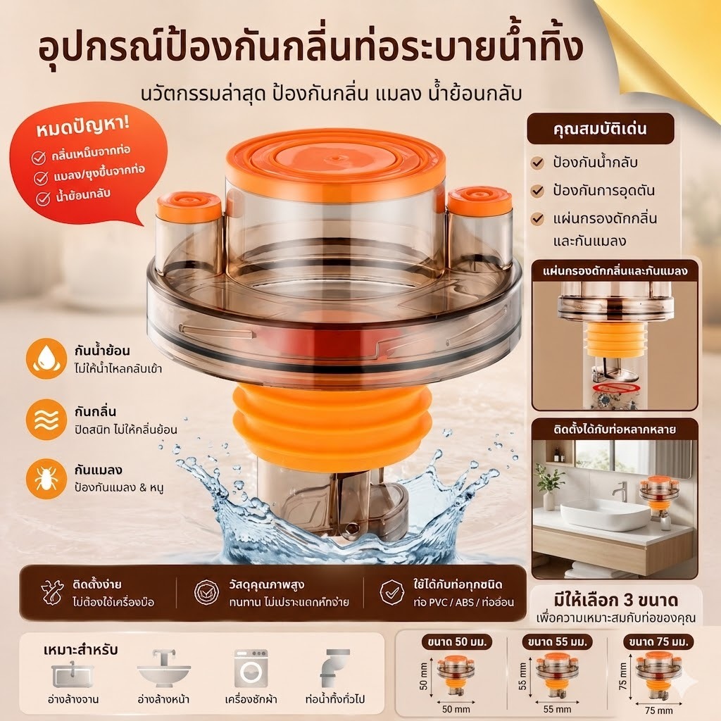 HomeDee หัวต่อท่อน้ำ ตัวเชื่อมท่อระบายน้ำ ชุดท่อน้ำ3ขนาด ง่ายต่อการใช้งาน สะดวก ป้องกันกลิ่นได้ดี