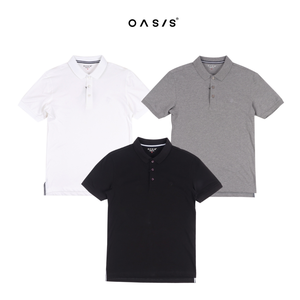 OASIS เสื้อโปโลสีดำ โปโล ผู้ชาย แขนสั้น ผ้าคอตตอน สแปนเดกซ์ รุ่น MPSV-1955 สีดำ , เทา , ขาว