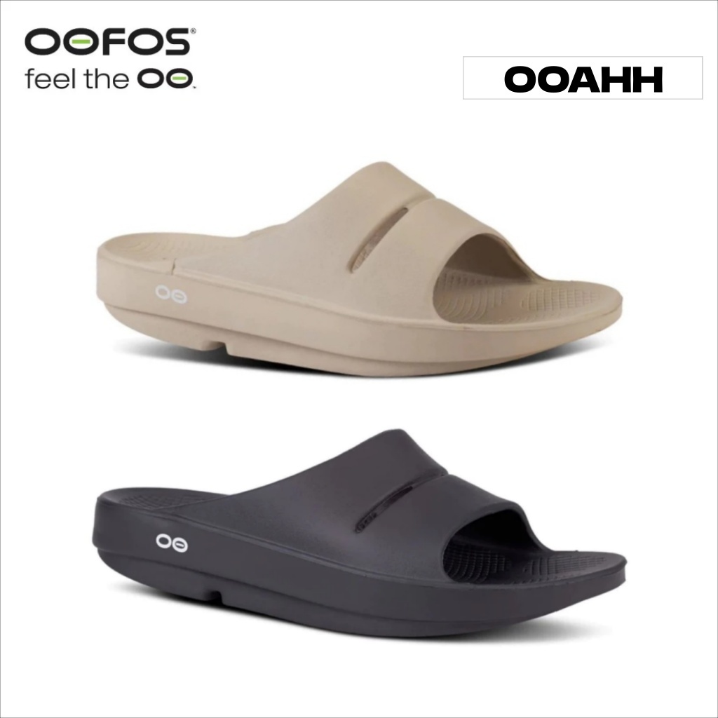 【🔥🔥🔥ของแท้ 100%】OOFOS OOahh Black/Khaki รองเท้าเพื่อการฟื้นฟู Unisex sandals รองเท้าแตะกันเปื้อนแบบส