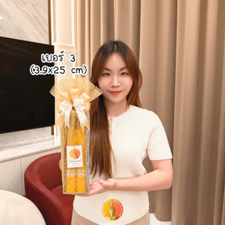 เทียนพรรษา เทียนคู่ (สูง 25-61 ซม.) ห่อผ้าทองผูกโบว์สวยงามพร้อมถวาย ตราแสงทิพย์ ตราแสงนวล 1 กล่องบรรจุ 2 เล่ม