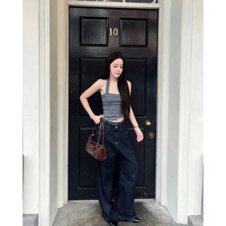 arka atelier - midnight indigo jeans (s-xxl) กางเกงยีนส์เอวสูงขากระบอกกลาง