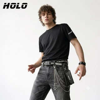 HOLO เข็มขัดแฟชั่นพร้อมโซ่โลหะและกระเป๋ากุญแจ ใส่กับกางเกงยีนส์ กระโปรง และลุค Y2K