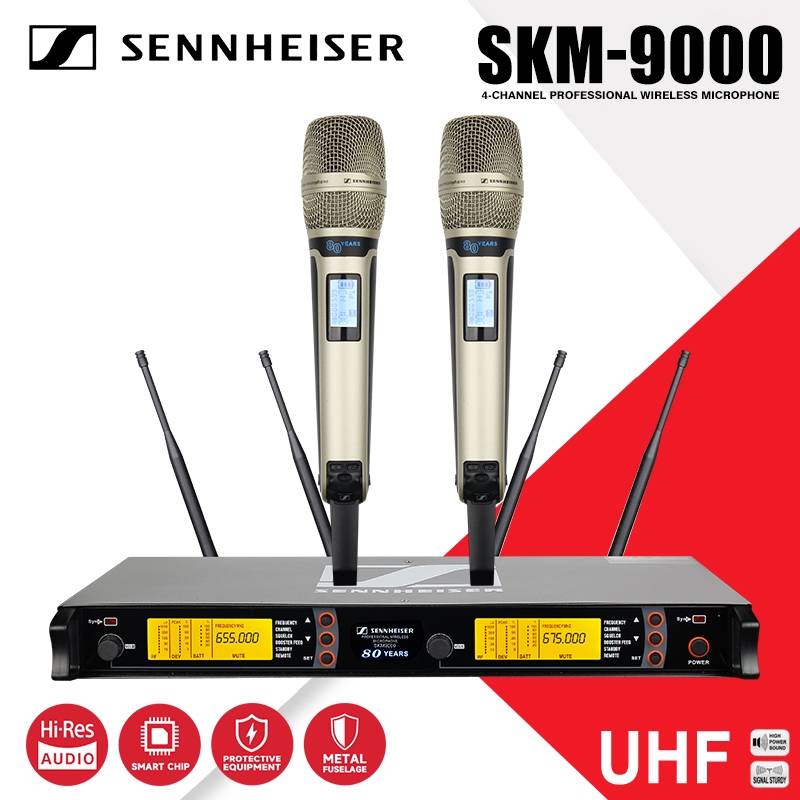 ไมโครโฟนไร้สาย Sennheiser SKM9000 (รุ่น 80th) ซึ่งเป็นไมโครโฟนสำหรับใช้บนเวทีที่มีคุณภาพสูง เหมาะสำหรับการแสดงบนเวที