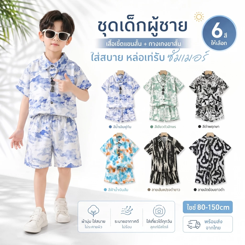 ชุดเซ็ทเด็ก ชุดเซ็ตเสื้อ+กางเกง เหมาะ สำหรับเด็กชาย ชุดวันหยุดพักผ่อนชายหาดพิมพ์ลาย เหมาะสำหรับเด็ก"DA-G"
