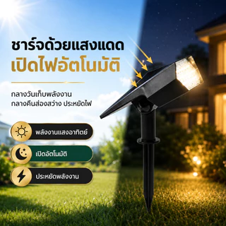 Ofeel 180000W โคมไฟปักดิน ไฟปักสนาม แสงขาว ส่องต้นไม้และสวน IP69ไฟปักสนามโซล่าเซลล์ สปอตไลท์ 9/19 LED แสงวอร์มไวท์ 6500K