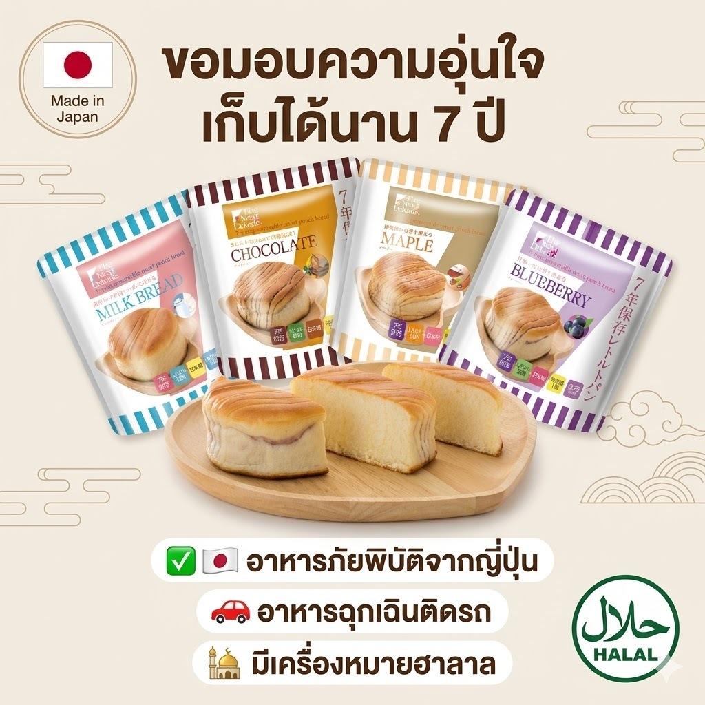 อาหารฉุกเฉินติดรถ [Set 4 รสชาติ] ขนมปังญี่ปุ่นเก็บได้ 7 ปี Made in Japan เสบียงฉุกเฉิน สต๊อกฉุกเฉิน ไม่ใส่สารกันบูด The Next Dekade