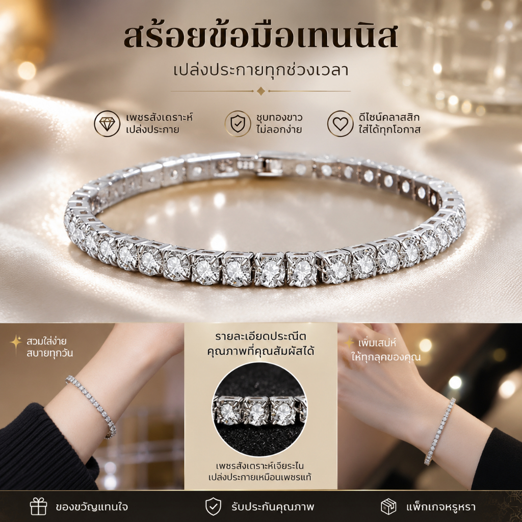 สร้อยข้อมือโซ่เทนนิส ดีไซน์ทันสมัย สำหรับผู้หญิง รูปที่ 6