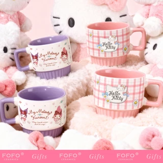 FOFO แก้วมัค Sanrio น่ารัก ลิขสิทธิ์แท้ 350ml ทรงซ้อน แก้วเซรามิก หูจับกันร้อน