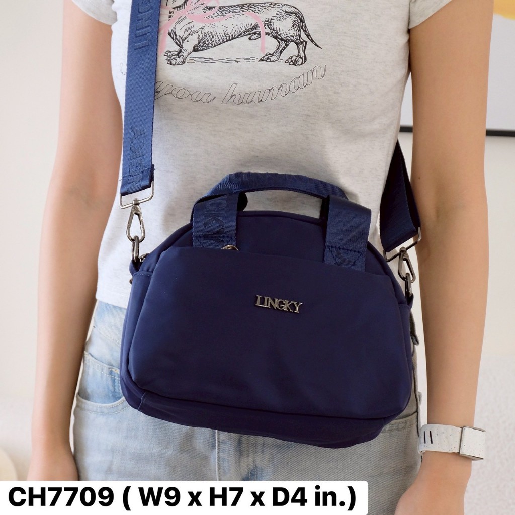 LINGKY CH-7709 กระเป๋าถือ+สะพายผู้หญิง ผ้าไนลอนพรีเมียม 4 ช่อง รุ่น Luxury Mini Tote ขนาด 9 นิ้ว เบา จุของ ใช้ได้ทุกวัน