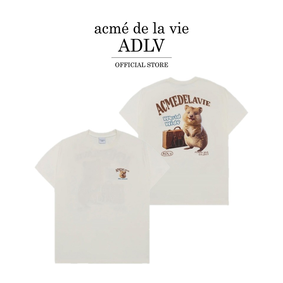 ADLV [acme de la vie] เสื้อยืด Oversize รุ่น World Wide Travel Quokka Artwork Short Sleeve T-Shirt Cream