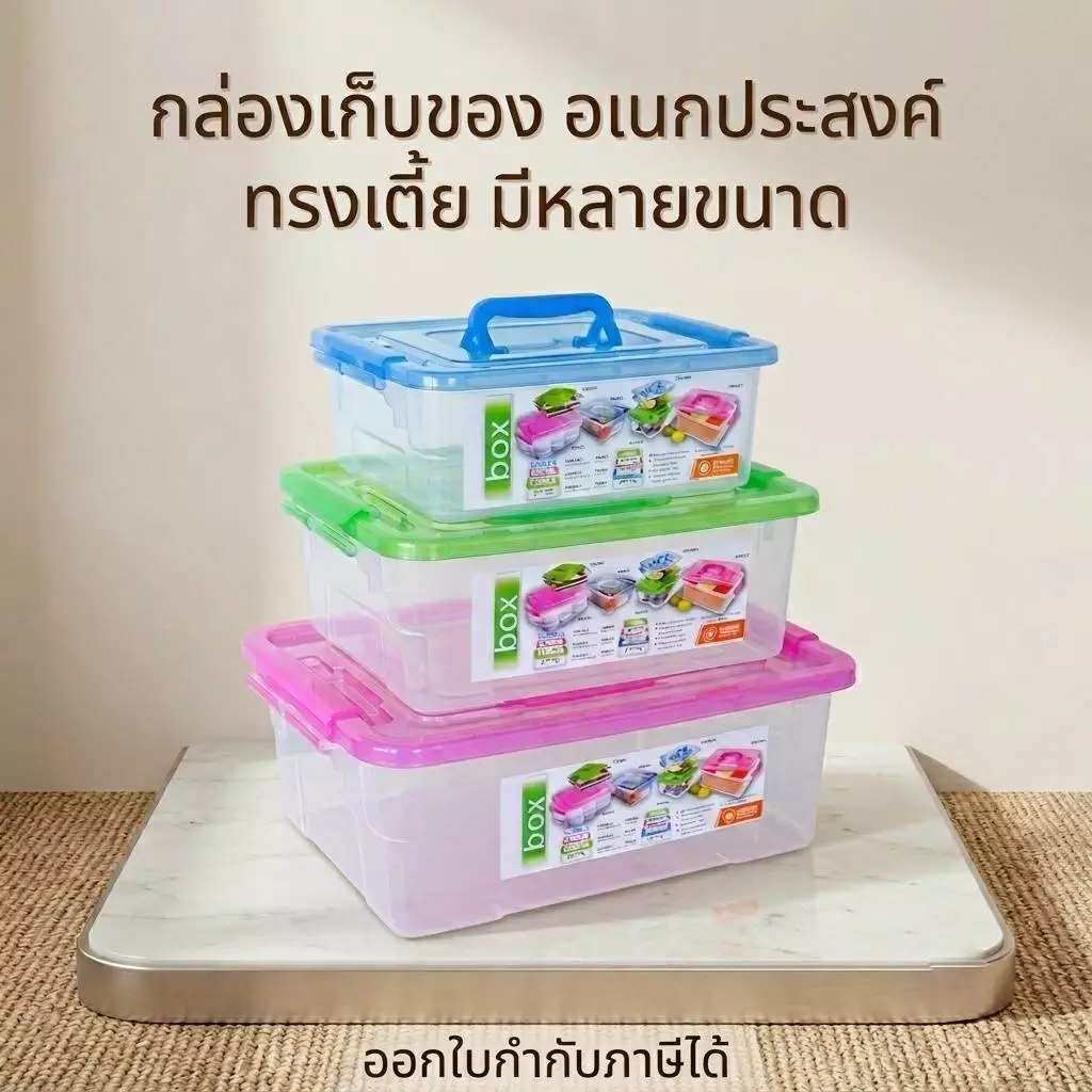 Small Evting กล่องเก็บของ เอนกประสงค์ ทรงเตี้ย-สูง ตัวใส ฝาสี ล็อคได้ กล่องพลาสติก สีใส storage box