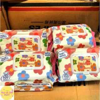 ( 5แถม 5 ) ทิชชู่เปียก ฺBaby Wipes ห่อใหญ่ 100 แผ่น หนัก700กรัม แผ่นใหญ่หนานุ่ม ลายดอกไม้ ผ้าเช็ดทำความสะอาดอเนกประสงค์