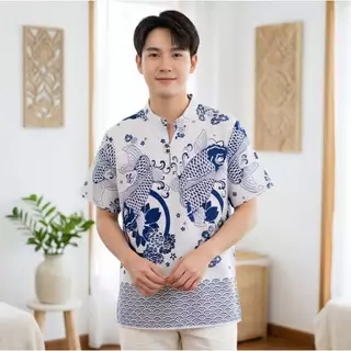 เสื้อคอจีนผ้าฝ้ายพิมพ์ลายกระดุม2เม็ด ผ้าฝ้ายพื้นเมืองผ้านุ่มเบาใส่สบาย