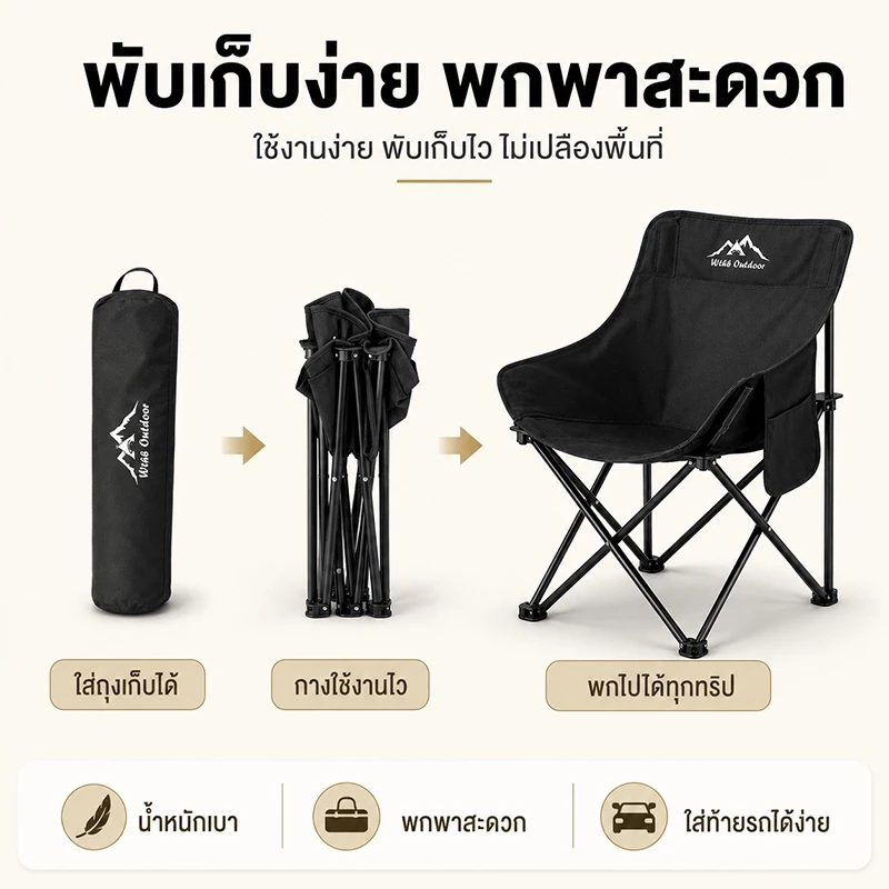 WTHB เก้าอี้แคมป์ปิ้ง เก้าอี้พับ อุปกรณ์แค้มปิ้ พกพาสะดวก ปิคนิค ตกปลา รับน้ำหนัก300กก thumbnail 9