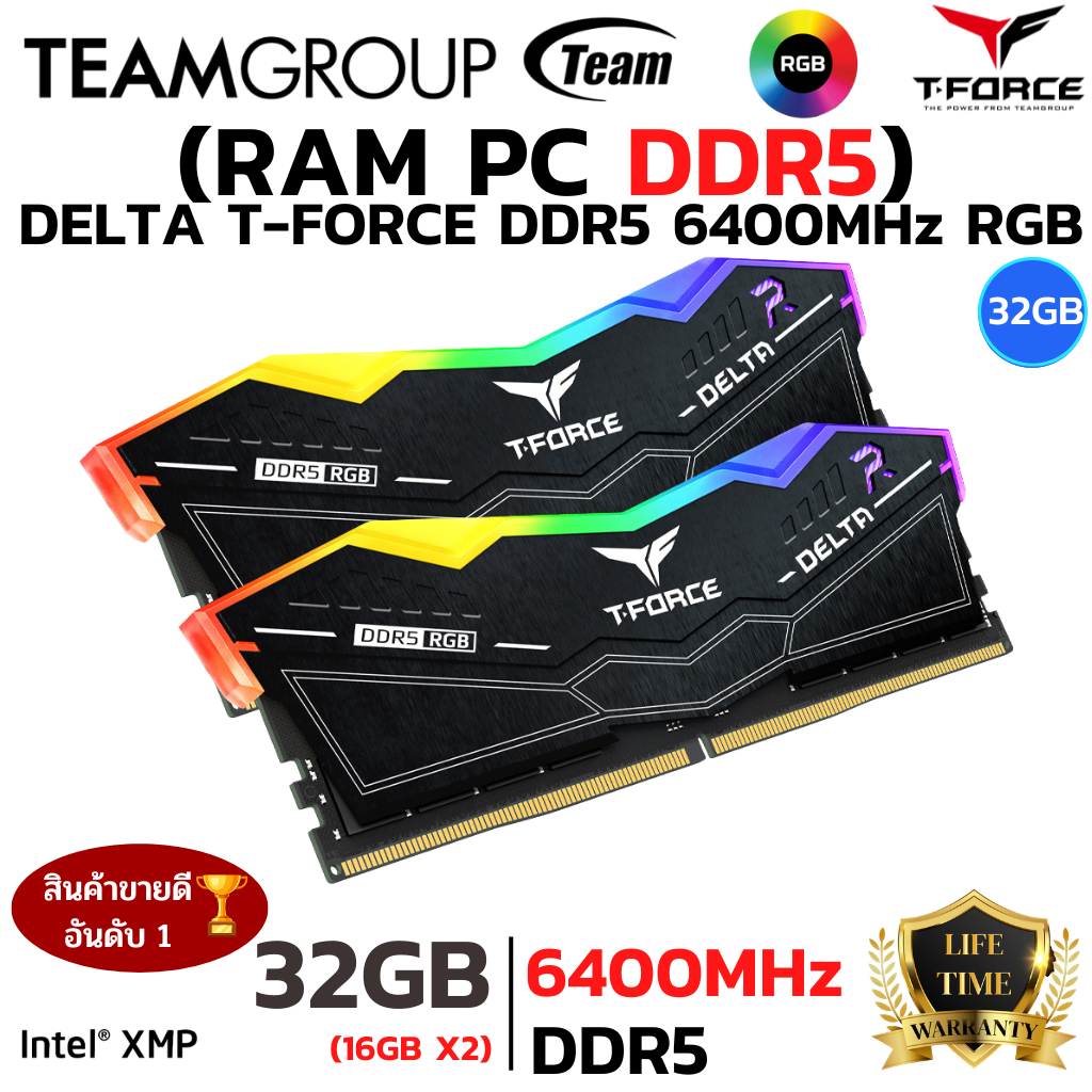 RAM DDR5 6400MHz 32GB (16GBX2) TEAM DELTA RGB BLACK
