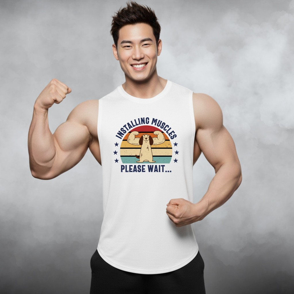 INSTALLING MUSCLES เสื้อแขนกุดเว้าแขนกว้าง Drop Arm Sleeveless Muscle Shirt