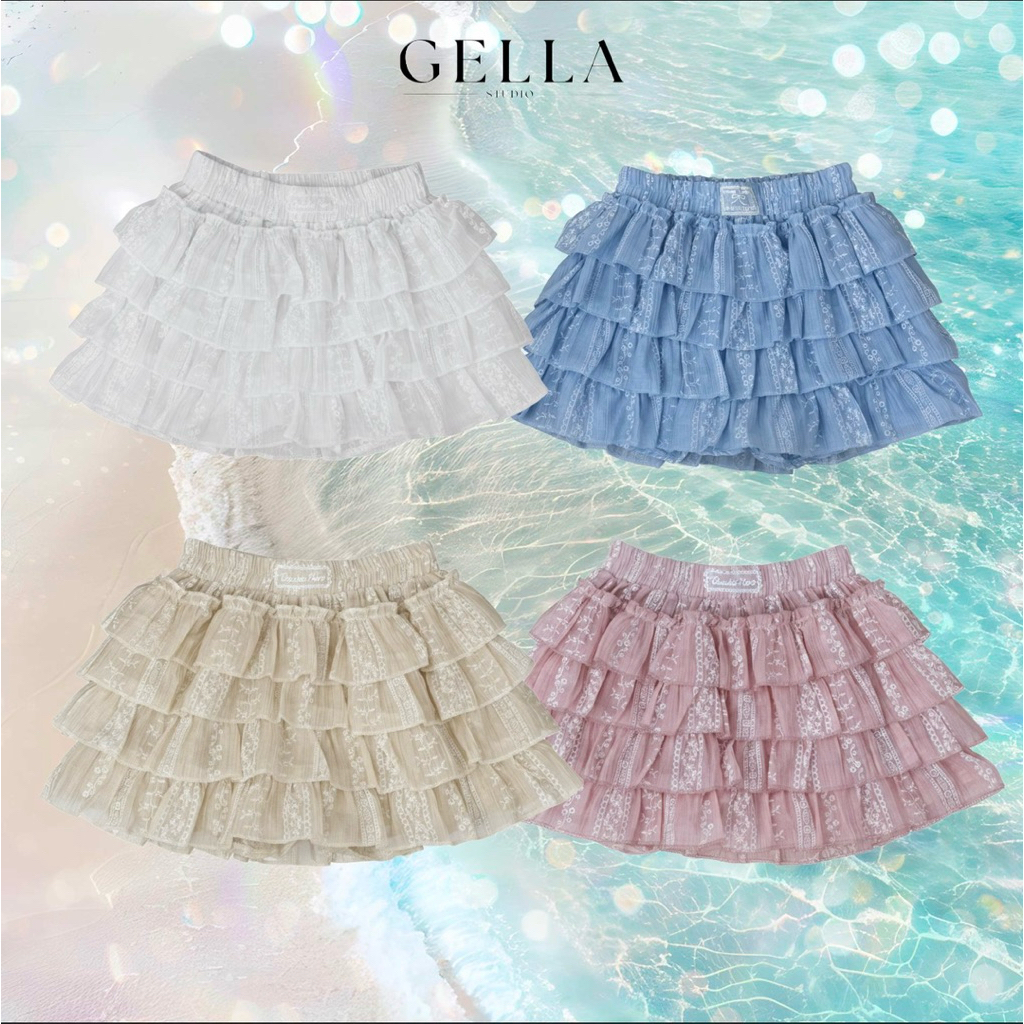 GELLA (Nania Skirt)-กระโปรงกางเกงแต่งชั้นระบายผ้าโรซี่