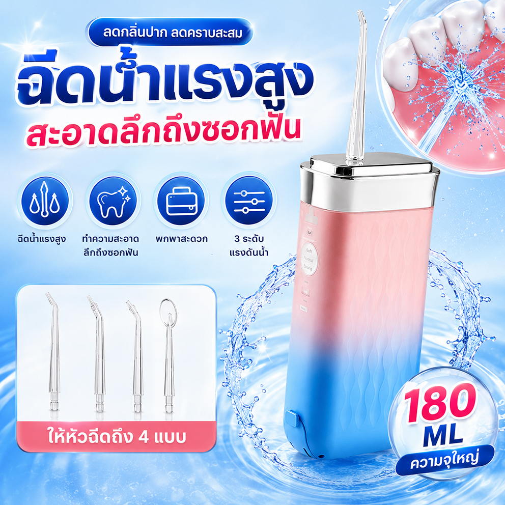 Joy เครื่องฉีดน้ำทำความสะอาดฟันไฟฟ้า แรงดันน้ำสูง ขจัดเศษอาหาร ลดคราบพลัค ชาร์จ USB กันน้ำ ใช้งานง่าย